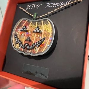 Betsey Johnson Jack-O-Lantern Pendant Necklace Halloween NWT Ball Chain Sparkles